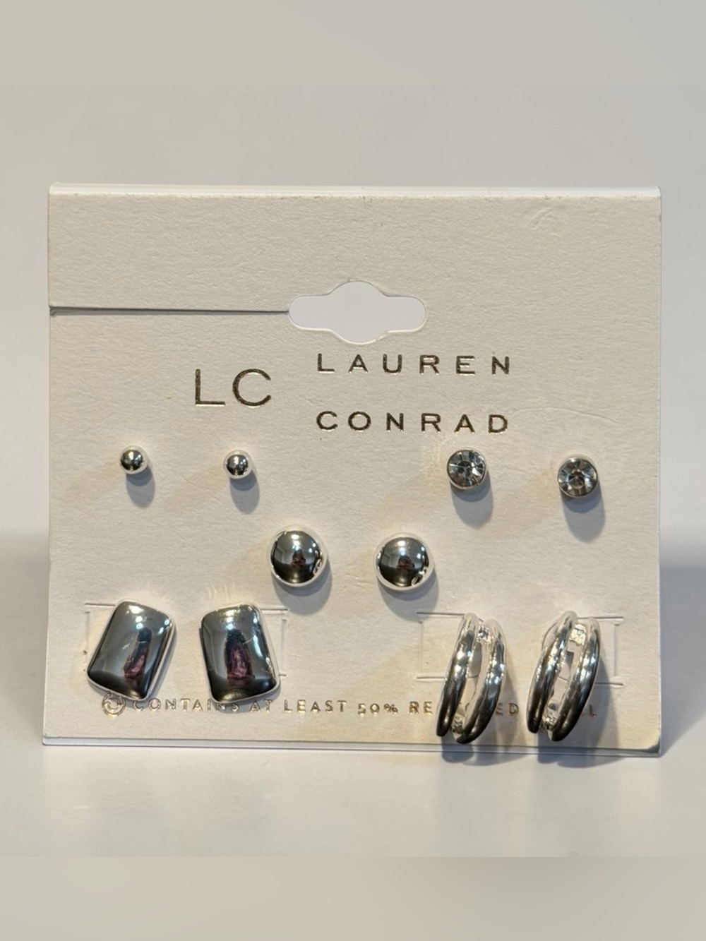 LC Lauren Conrad Silver Tone Earring Set - 5 Pairs Studs & Hoops NWT